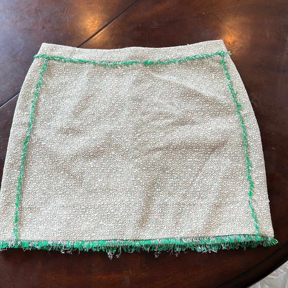 J Crew boucle miniskirt, green and white, size 6